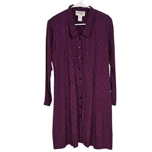 Vintage 90s Long Sleeve Ditsy Floral Cottagecore Button Down Dress